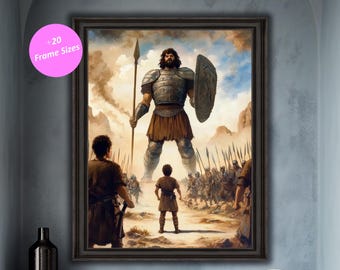 David and Goliath Art: Bible Watercolor Painting (Digital Download)