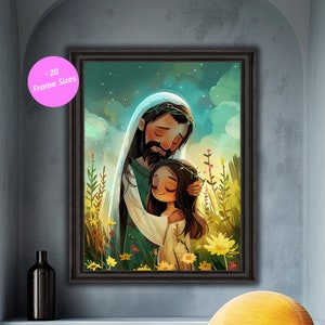 Jesus Hugging Child, Jesus and Little Girl, Christian Wall Decor, Religious Wall Art, Positive Faith Artwork, Digital Download