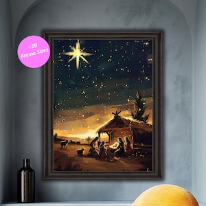 Arte mural de la Natividad de Navidad, Estrella de Belén, Decoración de pared, Nacimiento de Jesús, Arte mural de la Sagrada Familia, Pintura navideña cristiana para decoración