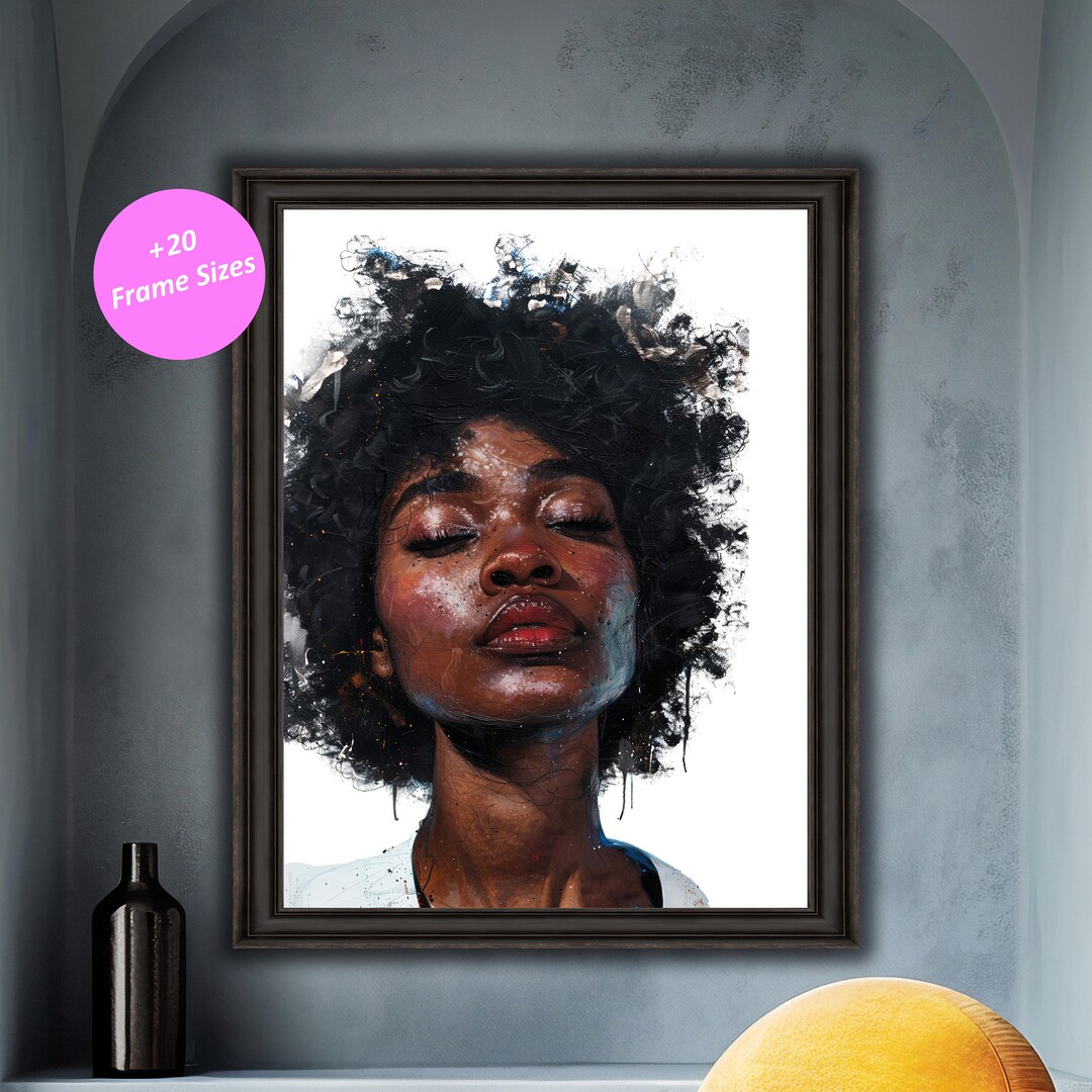 シルクスクリーン アート 女性ポートレート 黒人女性のポートレートプリント：ボヘミアン抽象ウォールアート