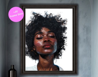 黒人女性のポートレートプリント：ボヘミアン抽象ウォールアート