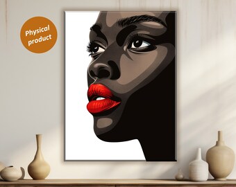 Red Lips Portrait: Black Woman Canvas Wall Art