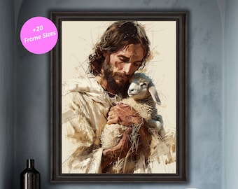 Jesus Holding Lamb Art Print: Christian Home Decor (Digital Download)
