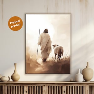 Lamb of God Art, Shepherd and Sheep Painting For Living Room Decor, Religious Wall Decor, Modern Christian Artwork, Jesus Wall Decor,