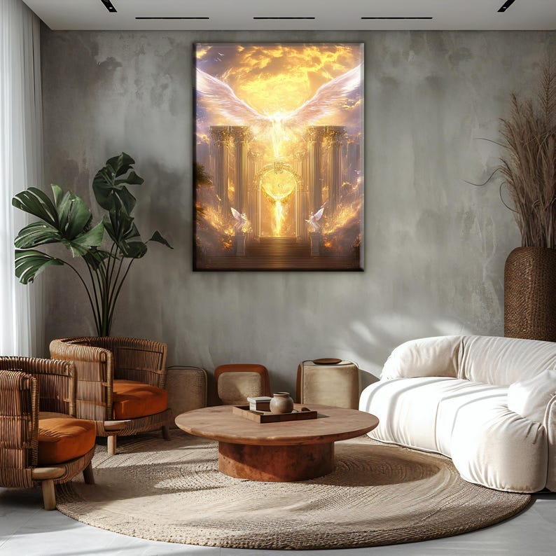 Seraphim Angels Heaven Gateway Painting for Living Room Decor