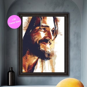 Tableau Jésus souriant : impression d&#39;art chrétien moderne (téléchargement numérique)