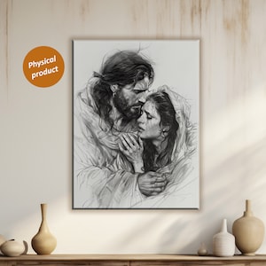 Jesus Hugging Woman Canvas Art: Healing Miracle Wall Decor