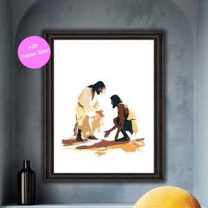 Jesus hilft Mann Kunstdruck: Inspirierende christliche Wohnkultur (Digitaler Download)