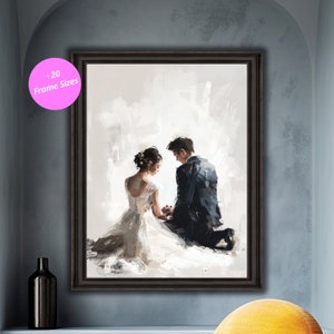 Modern Wedding Couple Art Romantic Illustration, Wall Decor, Home Decoration, Anniversary Gift, Valentine&#39;s Day Art,