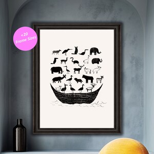 Noah&#39;s Ark Nursery Decor, Black and White Animal Silhouettes, Instant Download