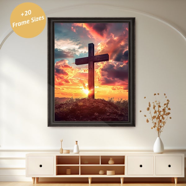 Wooden Cross Sunset Backdrop, Spiritual Christian Desktop Wallpaper, High Resolution Digital Download