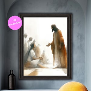 Jesus Consoling Woman Print, Religious Digital Art, pictures of jesus christ, Christian poster, biblical wall art, gods love art