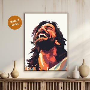 Impression sur toile Jésus joyeux : décoration d&#39;intérieur inspirante et colorée