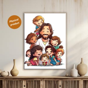 Art Print, Jesus with Children, Christian Nursery Wall Decor, Religious Art, Jesus Picture, Jesus Drawing, Matte Canvas