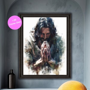 Impression d&#39;art Jésus priant : décoration d&#39;intérieur chrétienne (téléchargement numérique)