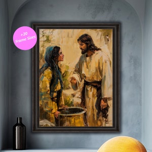 Biblical Wall Art, Jesus and Samaritan Woman Print, Gift for Baptism, Spiritual Décor
