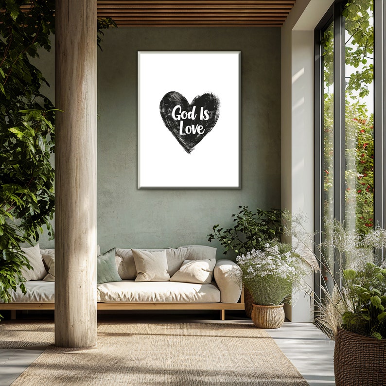 God is Love Wall Art Heart Shaped Print, Christian Home Decor ...