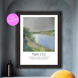 Psalm 23:2 Digital Print, Bible Verse Art, Christian Home Decor, Scripture Printable, Religious Art, Christian Psalm Art, Modern Scripture