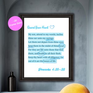 Bewaak je hart, Spreuken 4:23, christelijke digitale print, inspirerende schriftkunst aan de muur, minimalistische afdrukbare bijbeltekst