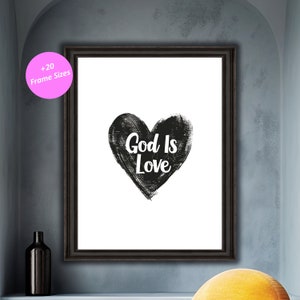 God Is Love Heart Print: Minimalist Christian Wall Art (Digital Download)
