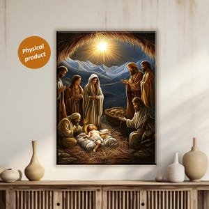 Arte de pared en lienzo, escena de la natividad navideña, estrella de Belén, decoración de la Sagrada Familia, pintura cristiana del nacimiento de Jesús, hogar religioso festivo