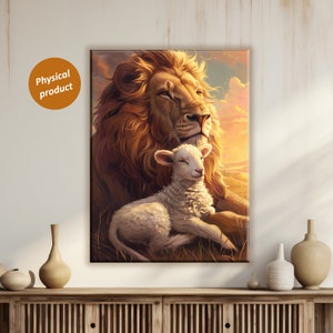 Lion and Lamb Canvas Wall Art: Biblical Christian Decor