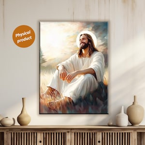 Impression sur toile portrait de Jésus sourit : oeuvre d&#39;art murale chrétienne