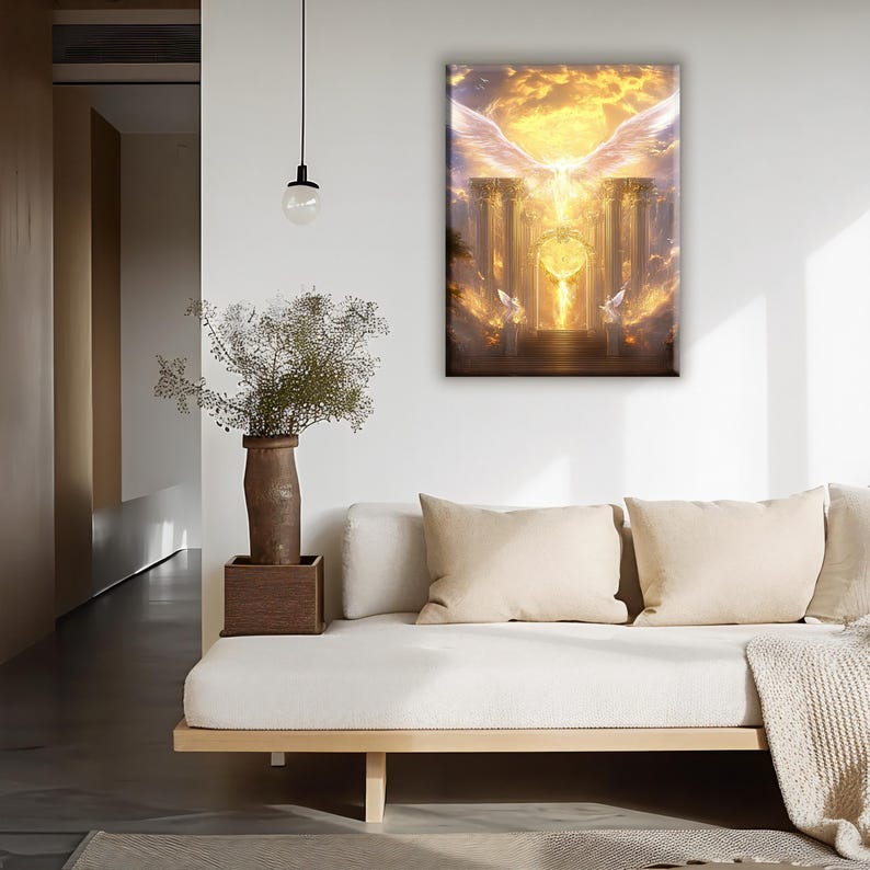 Seraphim Angels Heaven Gateway Painting for Living Room Decor