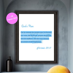 Bijbelverzen muurkunst Jeremiah 29 11 Jérémie 29 11 Gods plan christelijke prenten schrift kunst aan de muur christelijke geschenken Frans vers