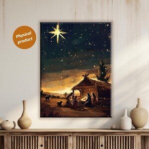 Arte de pared de la Natividad de Navidad Decoración de pared de la Estrella de Belén Nacimiento de Jesús Arte de pared de la Sagrada Familia Pintura navideña cristiana para decoración