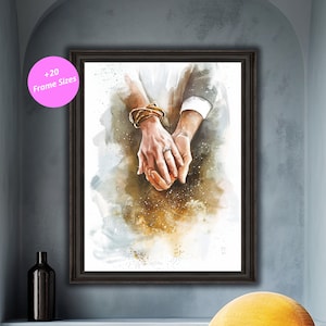 Holding Hands Wall Art, Romantic Couple, Mariage Art, Wedding Anniversary Gift, Love Story, Digital Painting, Wall Art Decor, Printable Art