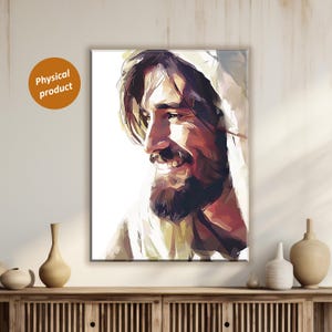 Toile d&#39;art murale Jésus souriant : décoration d&#39;intérieur chrétienne moderne