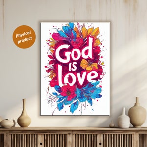 Dios es amor arte de la pared arte floral colorido con cita positiva decoración de la pared de la fe cristiana