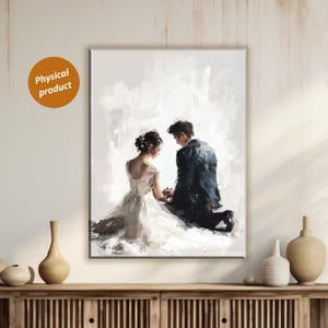 Canvas Print, Modern Wedding Couple Art - Romantic Illustration, Wall Decor, Home Decoration, Anniversary Gift, Valentine&#39;s Day Art