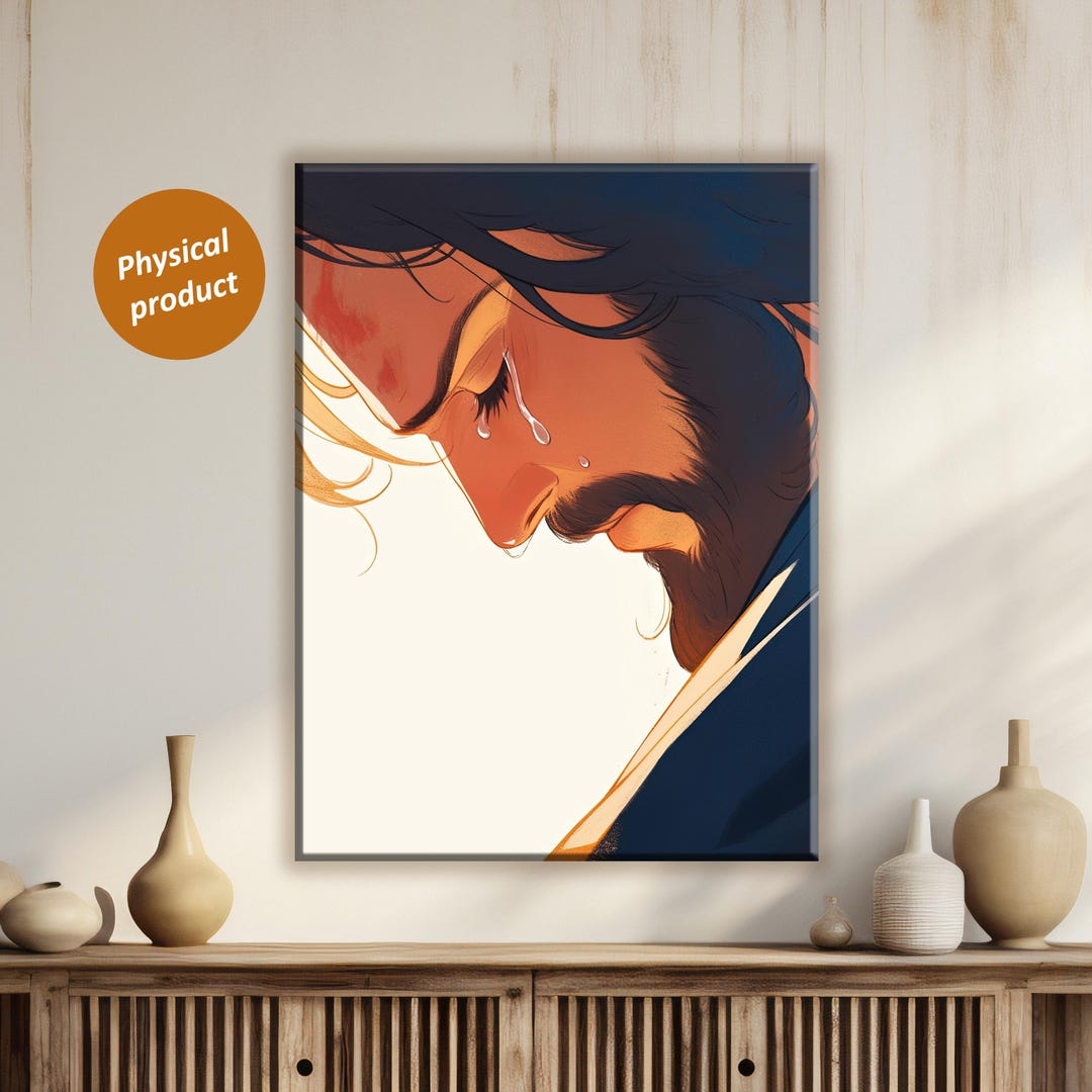 Sad Jesus Crying Canvas Wall Art: Religious Christian Painting - Etsy