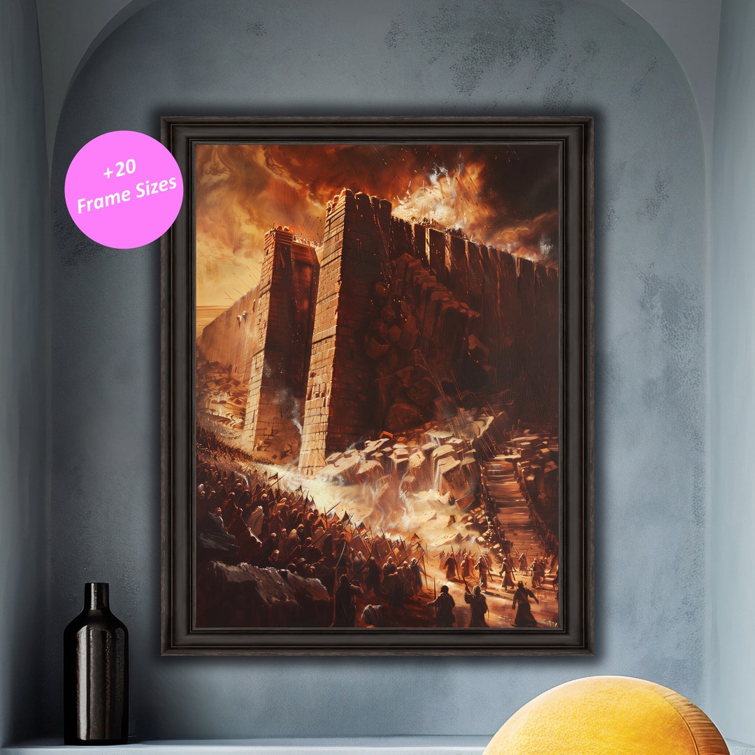 Jericho Walls Crumble Print, Biblical Wall Art, Bible Story Art