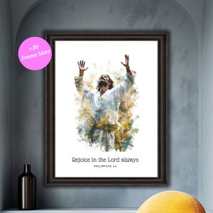 Rejoice in the Lord Always Print - Philippians 4:4 Wall Art - Inspirational Bible Verse Deco - Christian Home Decor