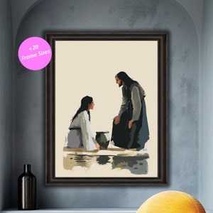 Jesus and the Samaritan Woman Digital Art,Living Water Decor, Inspirational Christian Art Print