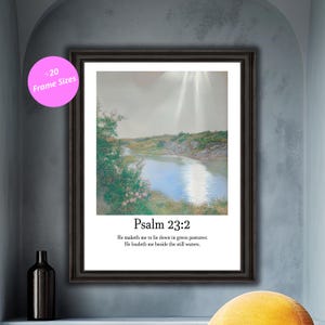 Psalm 23:2,  Biblical Verse Poster, Modern Christian Art, Vintage Christian, Modern Faith Poster, Psalm 23 Sign, faith, gift for her