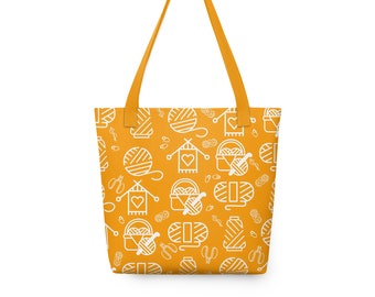 Yellow tote bag/ project bag/ gift for knitters and crocheters