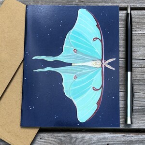 Luna Moth Greeting Card, birthday card, friendship card, blank card, moth, full moon, night