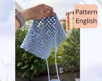 Crochet Bandana Pattern PDF | Triangle Shawl Headscarf | Flower Lace Crochet Scarf | English Digital Pattern Download