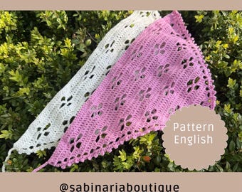 Crochet Bandana Pattern PDF – Triangle Headscarf with Clover Lace – Easy Summer Accessory – Instant Download – English Pattern