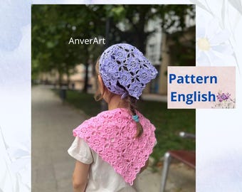 Crochet Flower Bandana Pattern PDF, Boho Headscarf Tutorial, Summer Hair Scarf, Floral Motif Crochet Pattern, Instant Download
