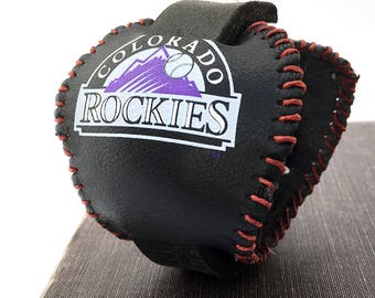 Colorado Rockies Baseball Leather Cuff Bracelet Wristband Reclaimed Leather Unisex Sports Fan Adjustable USA Handmade by Greenbelts OOAK