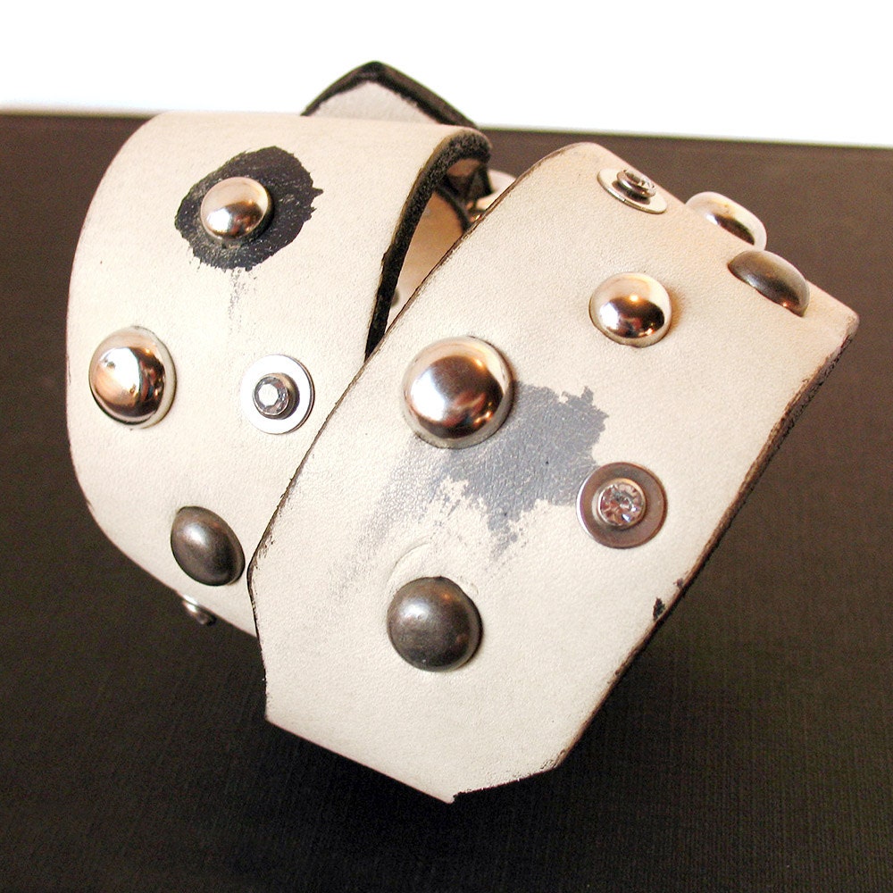 Cream Leather Dog Collar with Mixed Metal Gems and Paint Etsy