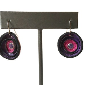 Petite Purple Poppy Flower Leather Earrings, Women, Teen Girl, Eco-Friendly Reclaimed Leather Dangle Drop Earrings, Unique, OOAK image 3