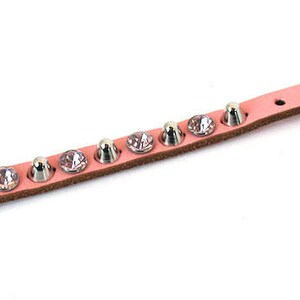 EcoLeather Small Dog Collar Tough Girl Pale Pink Leather with Spikes and Sparkles Size XS Reclaimed Leather USA Seattle Handmade image 4