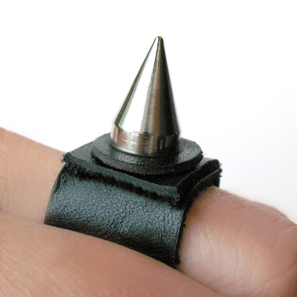 Black Leather Ring with Single Wicked Spike, Eco-Friendly Leather Ring, Made in Seattle WA USA, Punk, Minimal Jewelry, Unisex