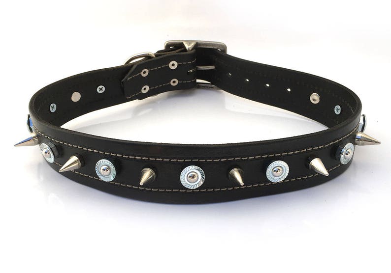 Black Leather Dog Collar With Spikes and Industrial Studs Etsy